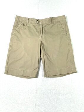 Dockers Khaki Chino Shorts Women's SZ 14 Tan High Rise Flat Front Work Casual